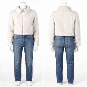 Nike Sherpa Fleece Jacket Big Swoosh Cream White Women’s M Cozycore Streetwear